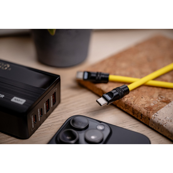 NL4992 Kabel USB-C 100 W, 1,5 m silikonowy spiralny żółto-czarny