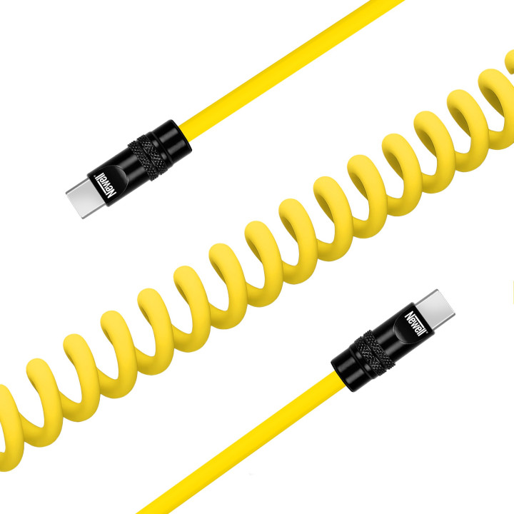 NL4992 Kabel USB-C 100 W, 1,5 m silikonowy spiralny żółto-czarny