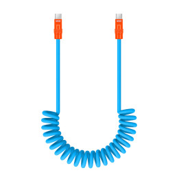 Kabel USB-C 100 W, 1,5 m silikonowy spiralny niebiesko-pomarańczowy