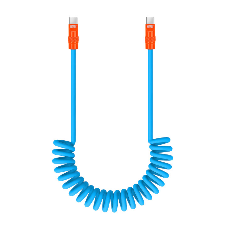 Kabel USB-C 100 W, 1,5 m silikonowy spiralny niebiesko-pomarańczowy