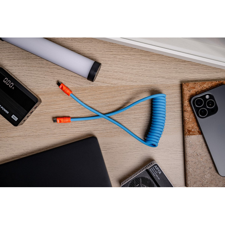 Kabel USB-C 100 W, 1,5 m silikonowy spiralny niebiesko-pomarańczowy
