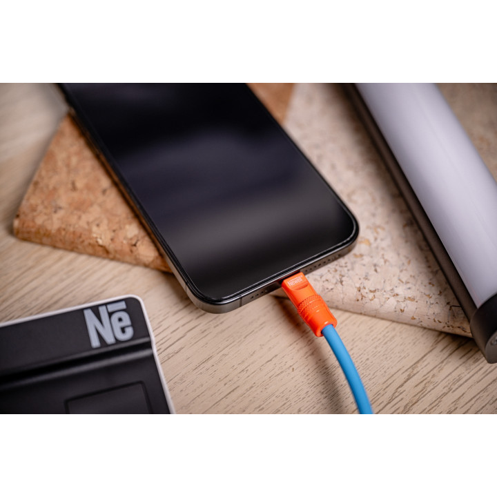 Kabel USB-C 100 W, 1,5 m silikonowy spiralny niebiesko-pomarańczowy