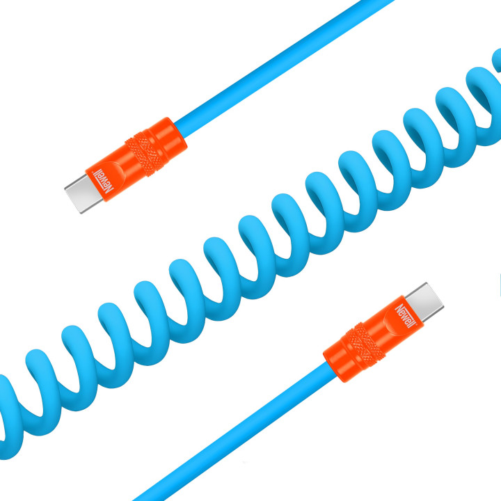 Kabel USB-C 100 W, 1,5 m silikonowy spiralny niebiesko-pomarańczowy