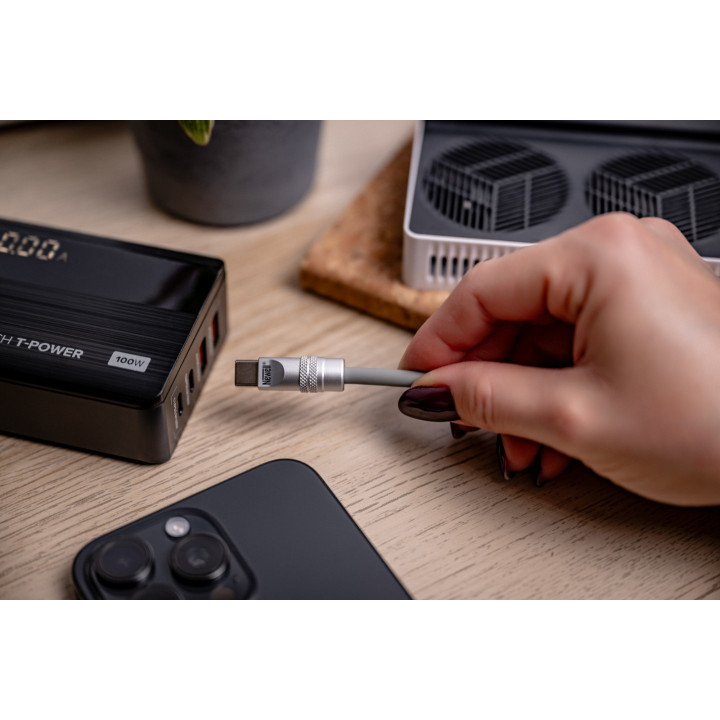 NEWELL NL4990 Kabel USB-C 100 W, 1,5 m silikonowy spiralny szary