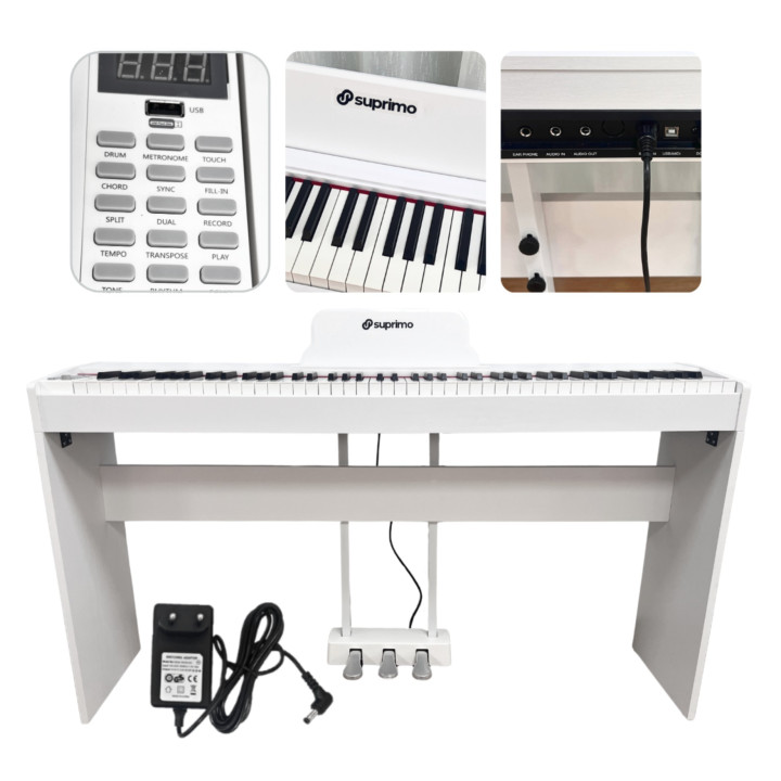SUPRIMO SDP88 WH pianino cyfrowe stacjonarne ważone klawisze MIDI 2x10W stereo