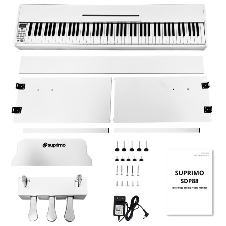 SUPRIMO SDP88 WH pianino cyfrowe stacjonarne ważone klawisze MIDI 2x10W stereo