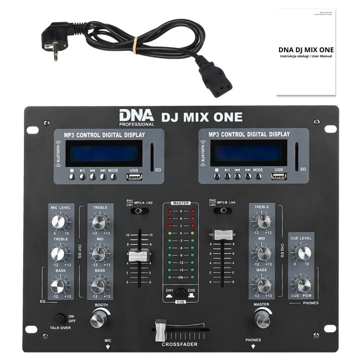 Analogowy mikser dźwięku stereo Bluetooth USB SD 2 kanały MP3