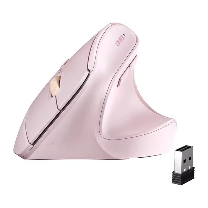 Bezprzewodowa mysz pionowa 2.4G, 4000 DPI 1x AA różowa UGREEN 55917