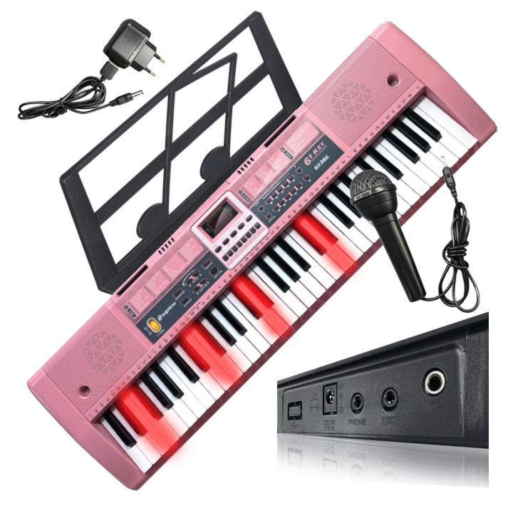 Keyboard organy z mikrofonem dla dzieci podświetlane klawisze różowa