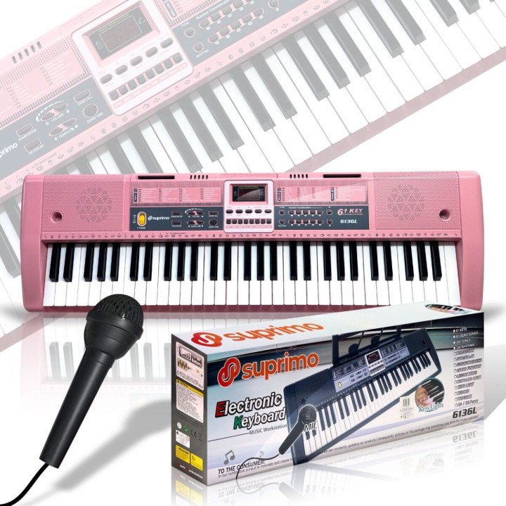 Keyboard organy z mikrofonem dla dzieci podświetlane klawisze różowa