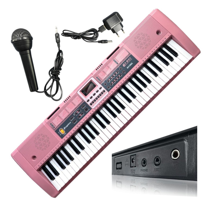 Keyboard organy z mikrofonem dla dzieci podświetlane klawisze różowa