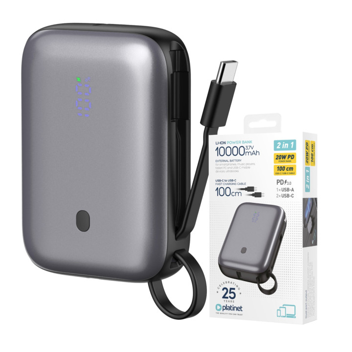PLATINET PMPB1020C Powerbank 10000 mAh 20W PD LED szary