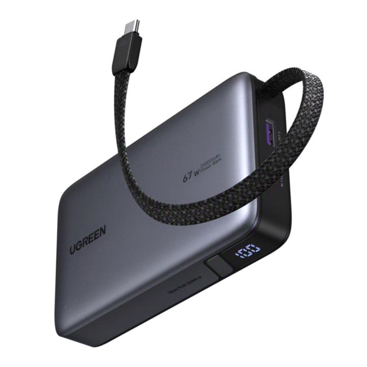 Powerbank 20000mAh USB + USB-C, 67W, wbudowany kabel UGREEN 85166B