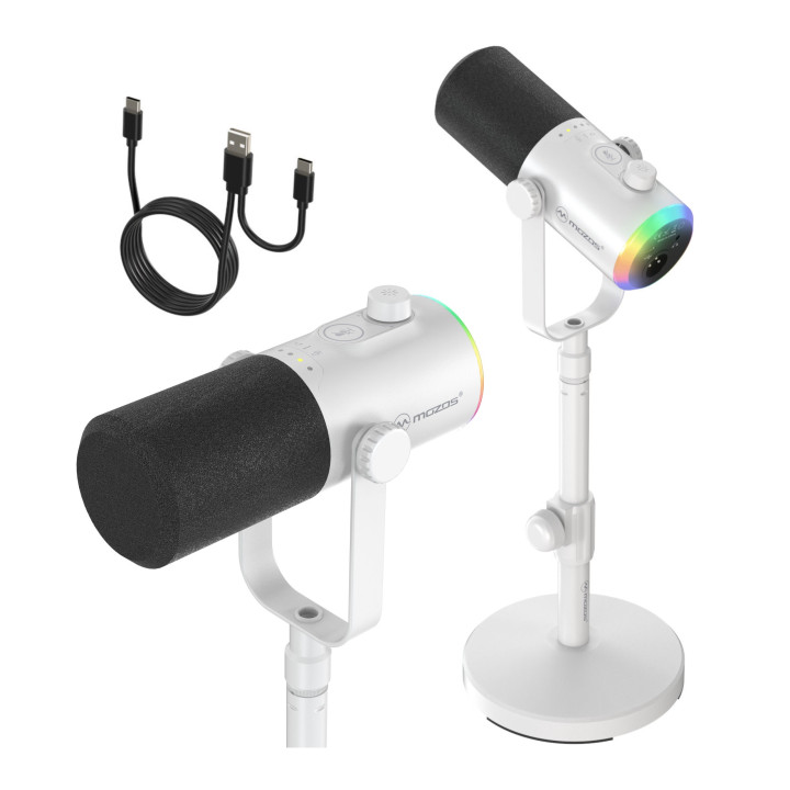 MOZOS GM ONE WH mikrofon dynamiczny USB XLR RGB biały