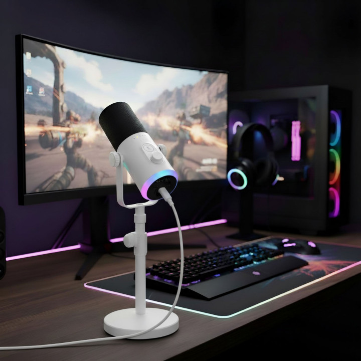 MOZOS GM ONE WH mikrofon dynamiczny USB XLR RGB biały