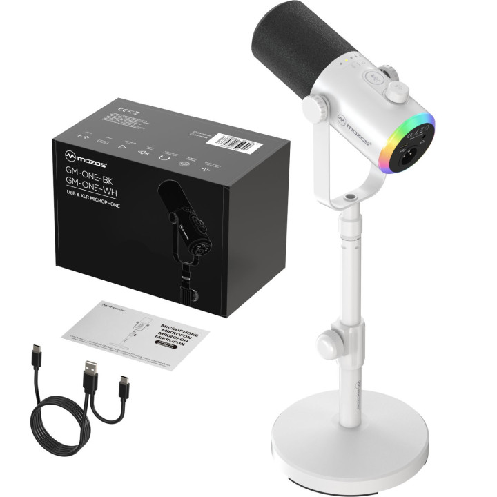 MOZOS GM ONE WH mikrofon dynamiczny USB XLR RGB biały