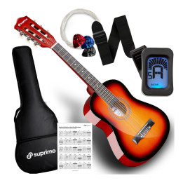 Gitara klasyczna 1/4 zestaw kostki pasek struny pokrowiec akordy tuner