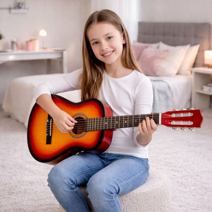 Gitara klasyczna 1/4 zestaw kostki pasek struny pokrowiec akordy tuner