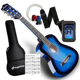 Gitara klasyczna 1/4 niebieska zestaw kostki pasek struny pokrowiec