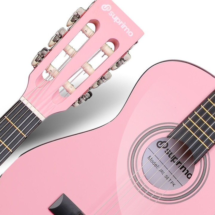 Gitara klasyczna 1/4 różowa zestaw kostki pasek struny pokrowiec akord
