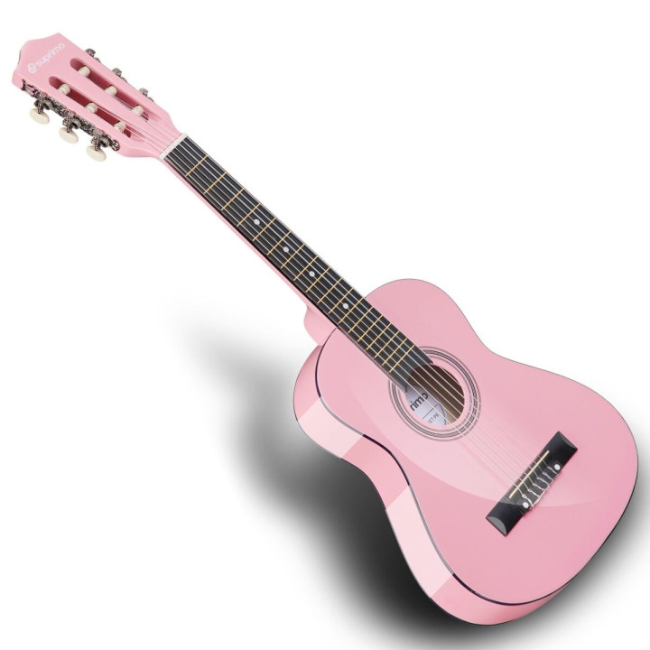 Gitara klasyczna 1/4 różowa zestaw kostki pasek struny pokrowiec akord