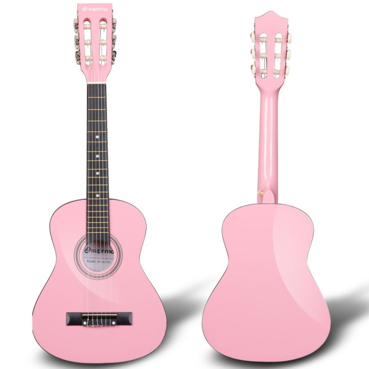 Gitara klasyczna 1/4 różowa zestaw kostki pasek struny pokrowiec akord