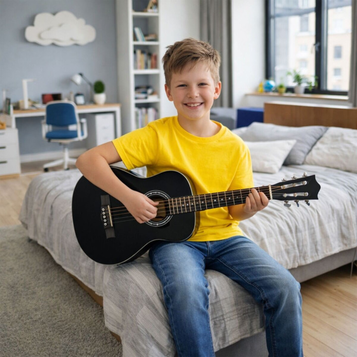 Gitara klasyczna 1/4  czarna zestaw kostki pasek struny pokrowiec akor
