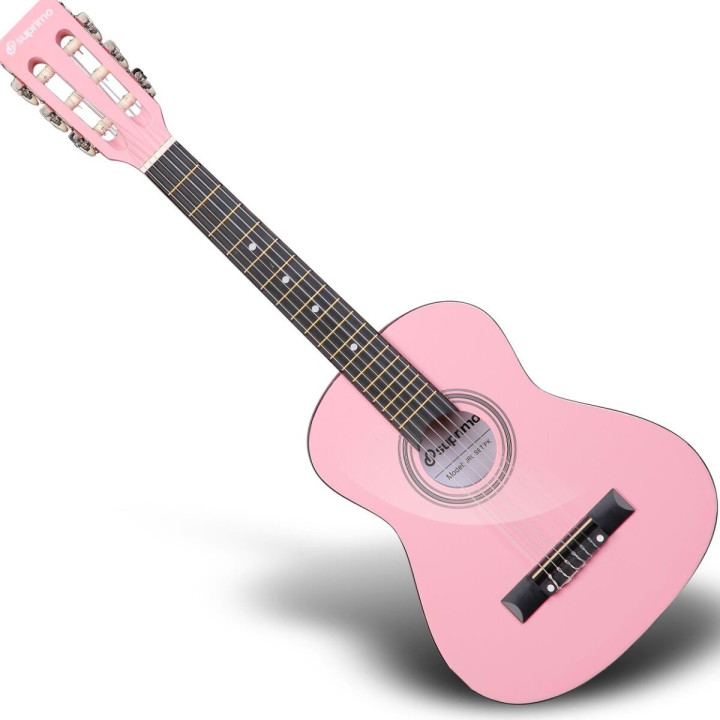 Gitara klasyczna 1/4 różowa zestaw kostki pasek struny pokrowiec akord