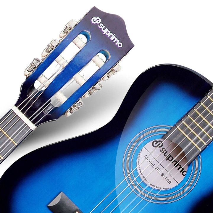 Gitara klasyczna 1/4 niebieska zestaw kostki pasek struny pokrowiec