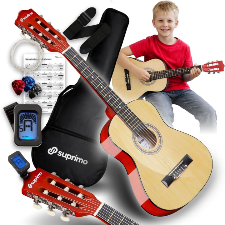 Gitara klasyczna 1/4 zestaw kostki pasek struny pokrowiec akordy tuner