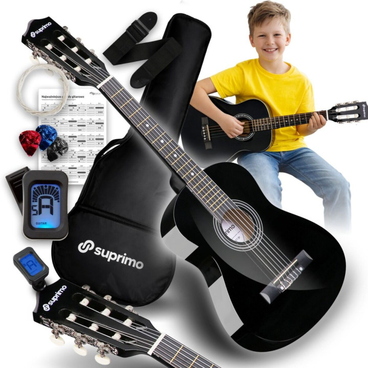 Gitara klasyczna 1/4  czarna zestaw kostki pasek struny pokrowiec akor