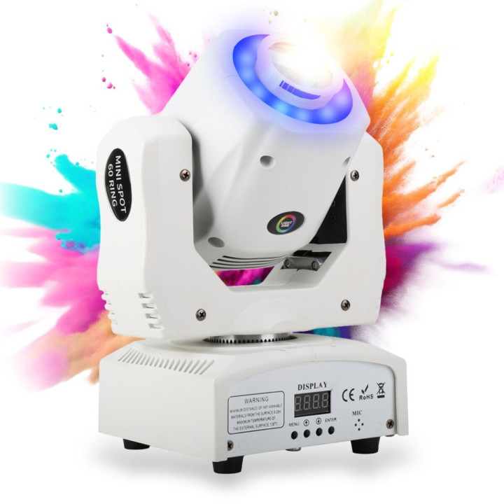 Głowica ruchoma 60W biała dioda LED + 12x0,2W RGB LED MINI SPOT 60