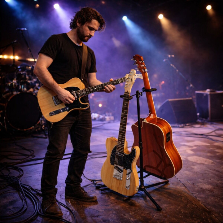 Stojak statyw gitarowy na 2 gitary stalowy wolnostojący do 30 kg