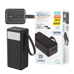 Power Bank 40000 mAh 65W PowerDelivery Latarka + Kabel 1m USB-C