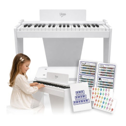 Elektroniczne pianino cyfrowe białe dla dzieci + stołek naklejki