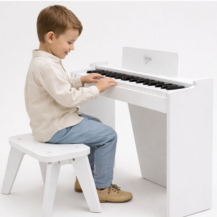 Elektroniczne pianino cyfrowe białe dla dzieci + stołek naklejki