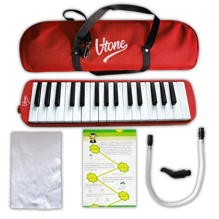 Harmonijka klawiszowa czerwona 32-klawiszowa 40,5 cm torba transportow