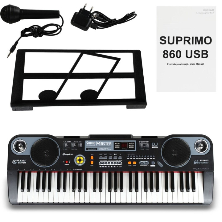 Keyboard elektroniczny edukacyjny 61 klawiszy mikrofon MP3 SUPRIMO