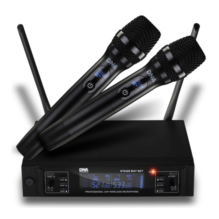 Mikrofony bezprzewodowe 2x akumulatorowy mikrofon UHF 518-542 MHz