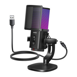 UGREEN 65629 Mikrofon do komputera 24-bit/96kHz, USB-C, RGB czarny