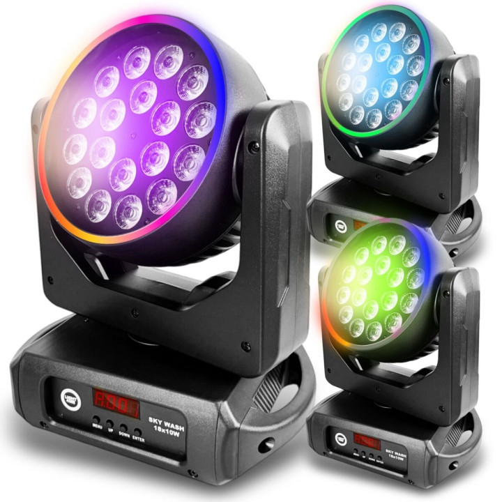 Głowica ruchoma wash LED DMX efekt ring 60x0,2W RGB SKY WASH 18x10W
