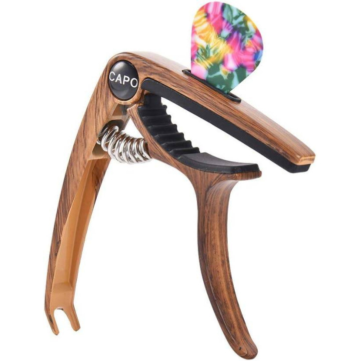 Kapodaster do gitary z uchwytem na kostkę - wood FONOTE CAPO-PICK-WD