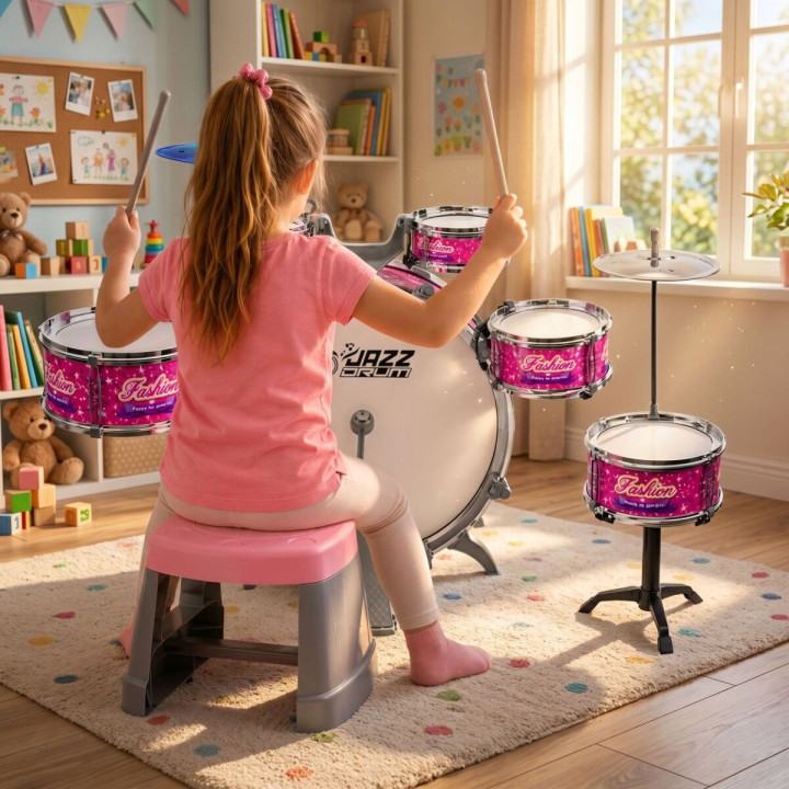 SUPRIMO K-DRUMS 3 różowa perkusja dla dzieci zestaw perkusyjny