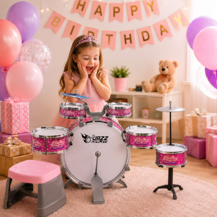 SUPRIMO K-DRUMS 3 różowa perkusja dla dzieci zestaw perkusyjny