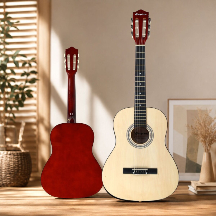 SUPRIMO CG34 NT gitara klasyczna 3/4 2 zaczepy 3 kostki pasek do gitary zapasowe struny pokrowiec