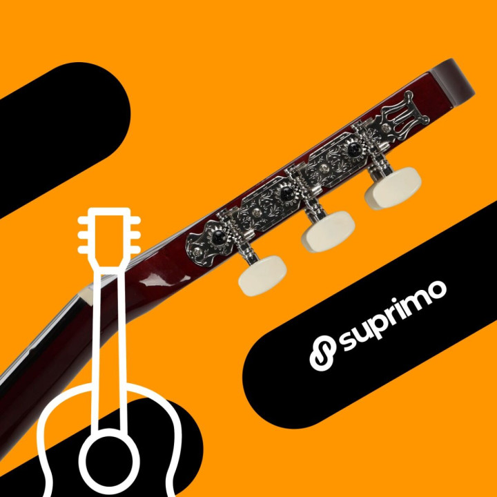 SUPRIMO CG34 NT gitara klasyczna 3/4 2 zaczepy 3 kostki pasek do gitary zapasowe struny pokrowiec