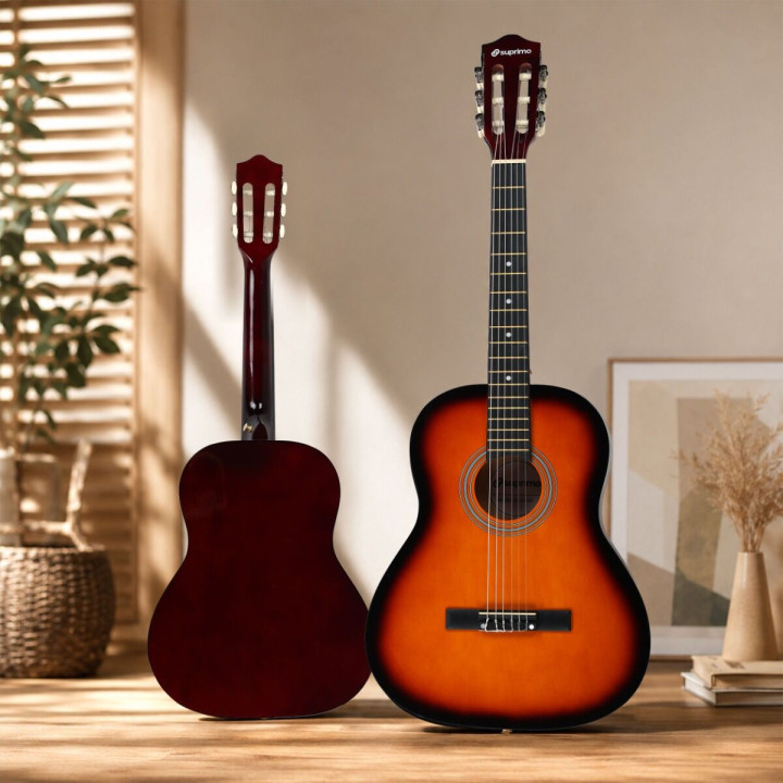 SUPRIMO CG34 SB gitara klasyczna 3/4 2 zaczepy 3 kostki pasek do gitary zapasowe struny pokrowiec