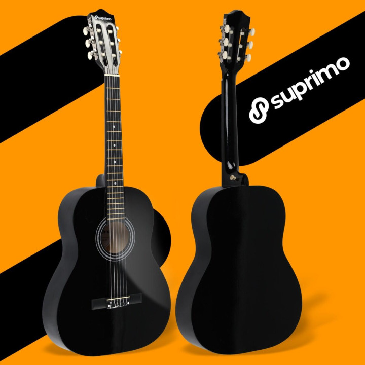 SUPRIMO CG34 BK gitara klasyczna 3/4 2 zaczepy 3 kostki pasek do gitary zapasowe struny pokrowiec