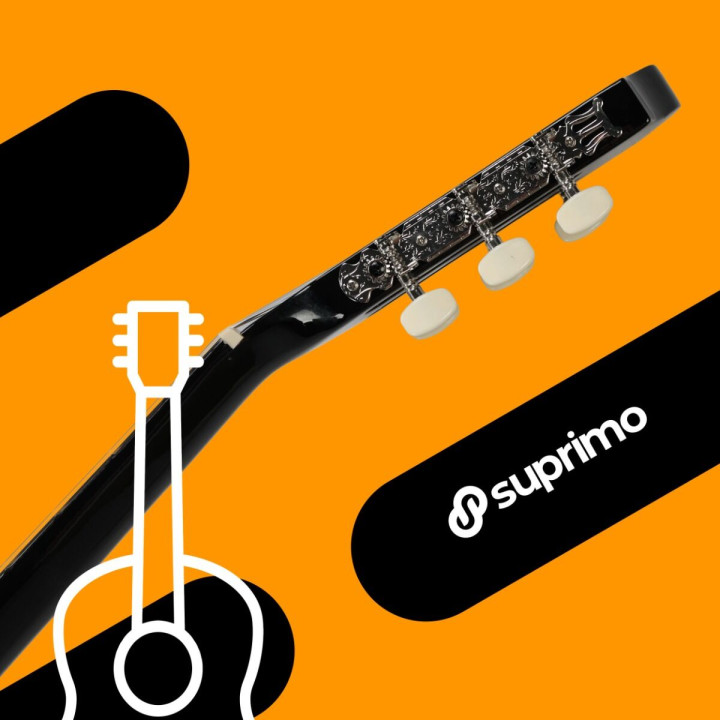 SUPRIMO CG34 BK gitara klasyczna 3/4 2 zaczepy 3 kostki pasek do gitary zapasowe struny pokrowiec