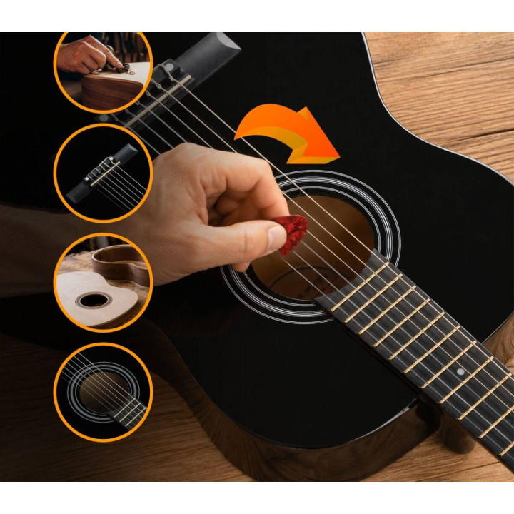 SUPRIMO CG34 BK gitara klasyczna 3/4 2 zaczepy 3 kostki pasek do gitary zapasowe struny pokrowiec